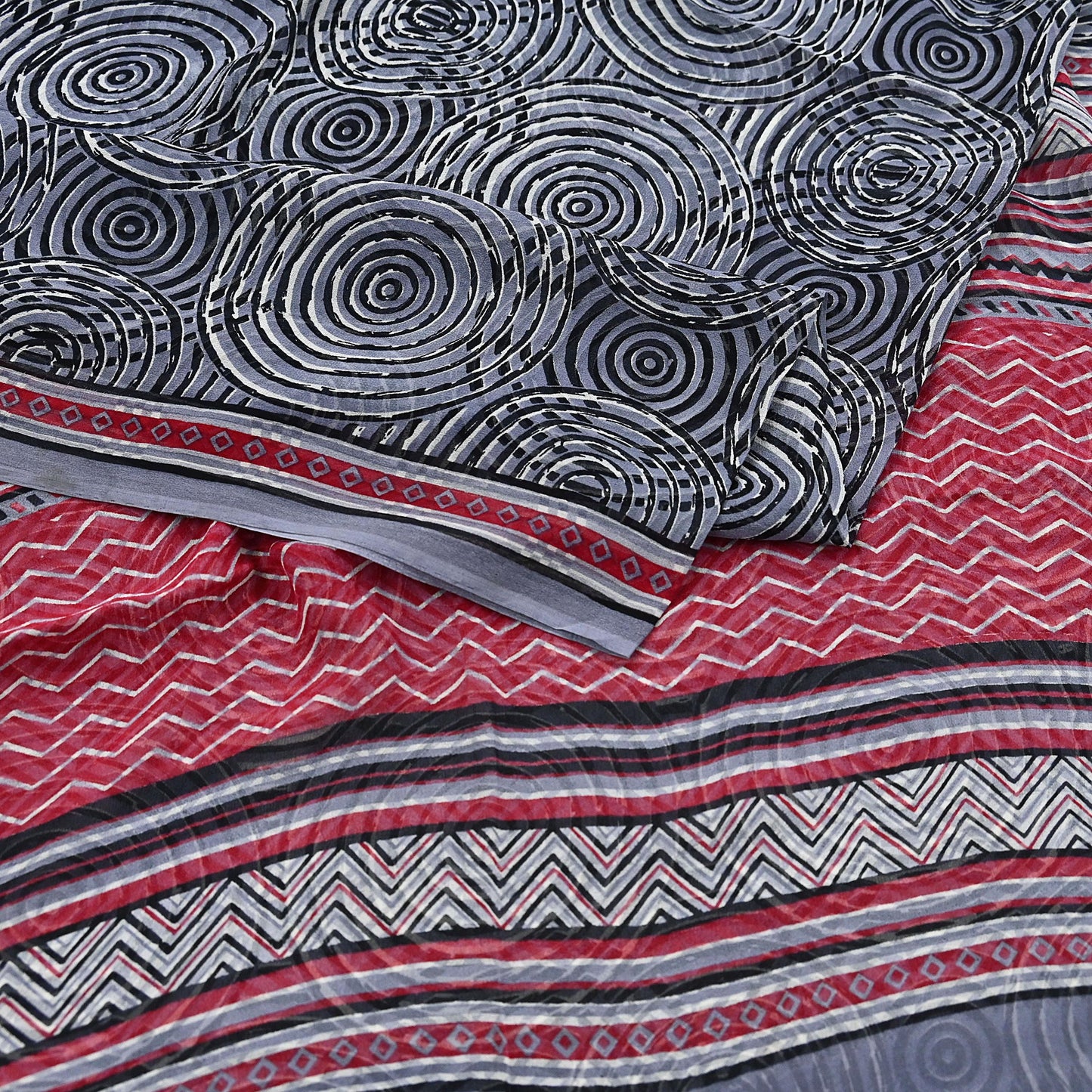 Indian Vintage Black & Gray Saree 100% Pure Georgette Silk Printed Sari Sewing 6yd Craft Fabric Dress Designing for Dress making