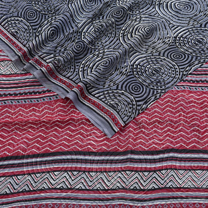 Indian Vintage Black & Gray Saree 100% Pure Georgette Silk Printed Sari Sewing 6yd Craft Fabric Dress Designing for Dress making