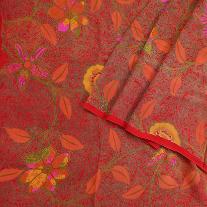 Indian Vintage Red Saree 100% Pure Georgette Silk Printed Sari Sewing 5yd Craft Fabric Dress Designing for Dress making