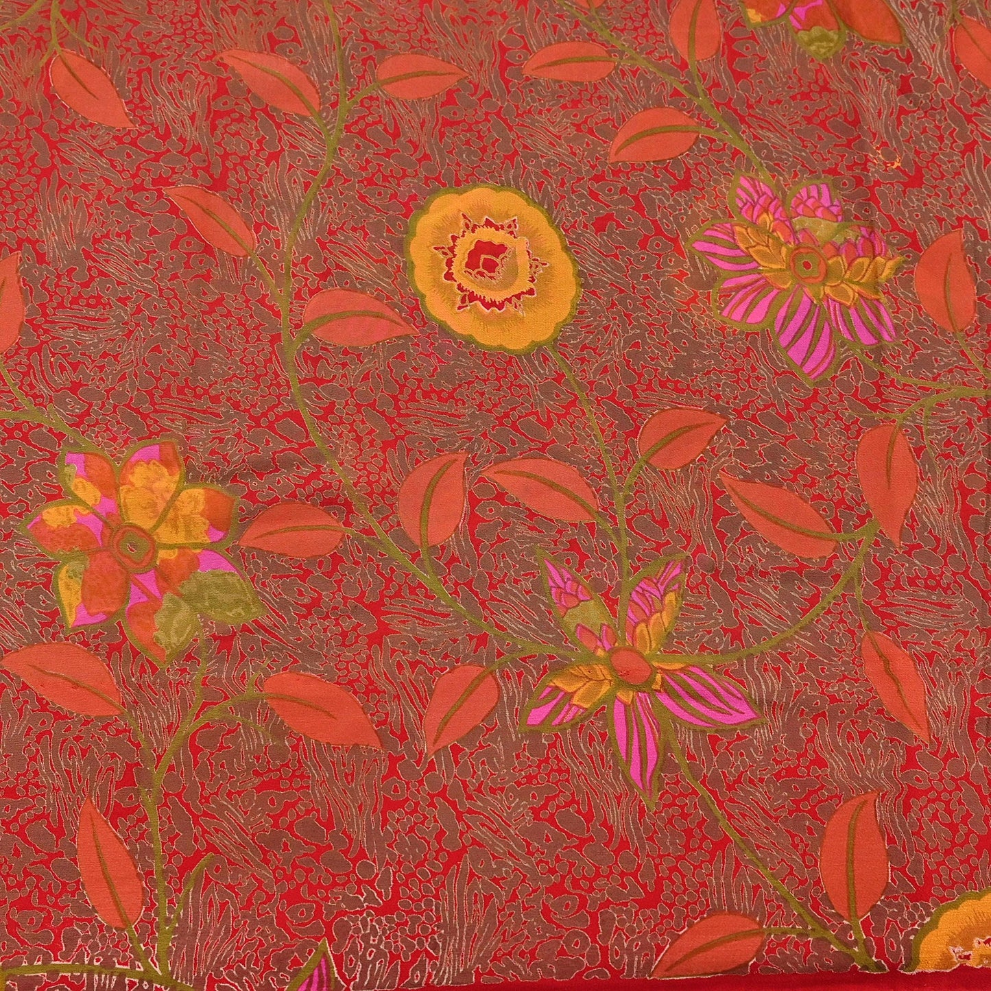 Indian Vintage Red Saree 100% Pure Georgette Silk Printed Sari Sewing 5yd Craft Fabric Dress Designing for Dress making