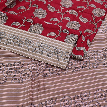 Indian Vintage Sari Red & Brown 100% Pure Silk Printed Sarees 6yd Craft Fabric Sewing Soft Dress Making Floral Quilting Crafting Upcycle