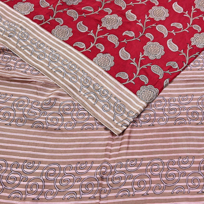 Indian Vintage Sari Red & Brown 100% Pure Silk Printed Sarees 6yd Craft Fabric Sewing Soft Dress Making Floral Quilting Crafting Upcycle