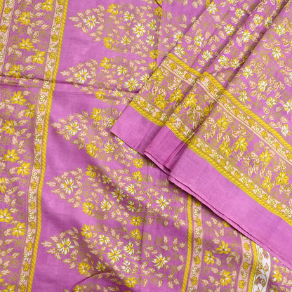 Indian Vintage Pink Pure Silk Printed Saree 6 Yards Soft Floral Fabric for Dressmaking, Quilting, Crafting, Sewing & Upcycling