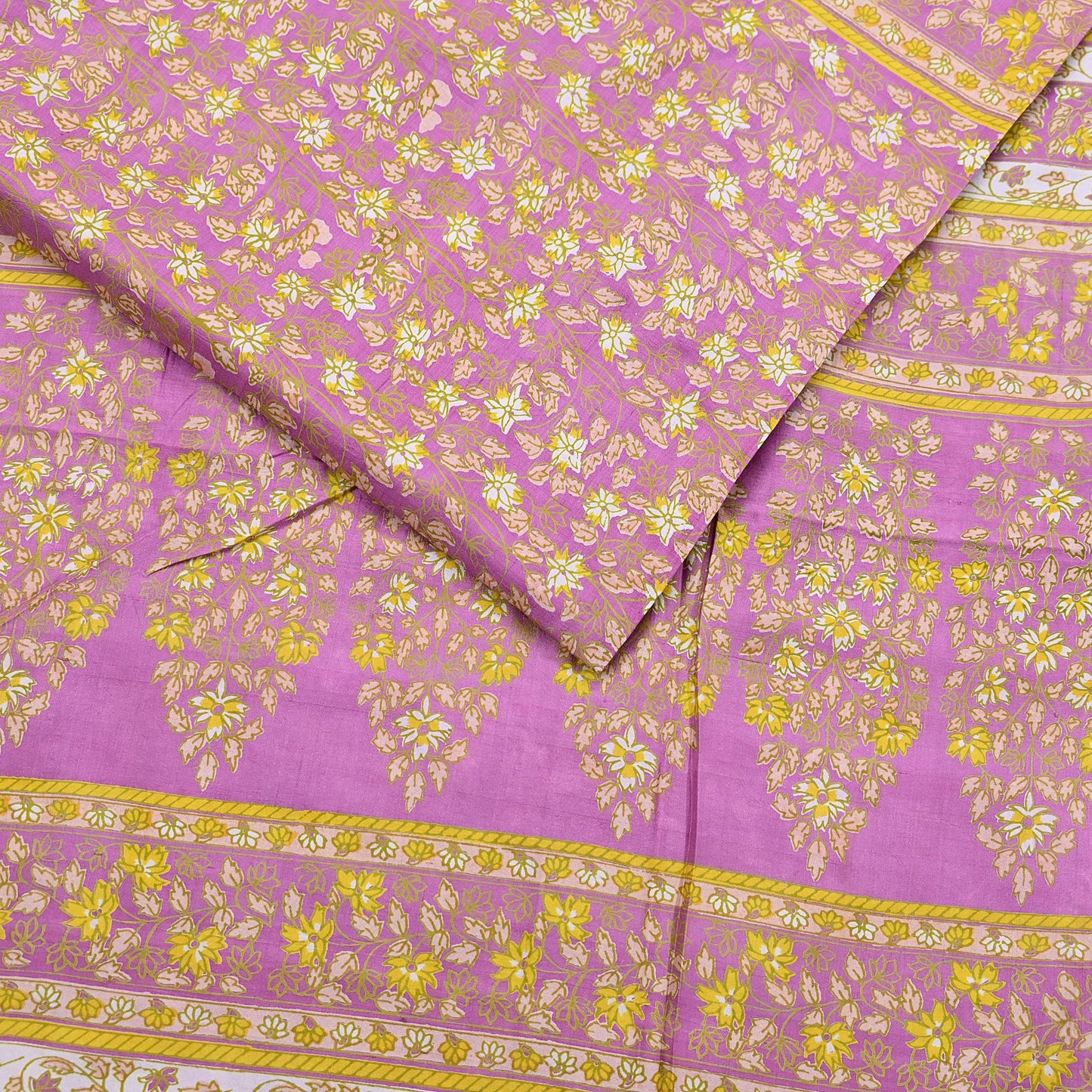 Indian Vintage Pink Pure Silk Printed Saree 6 Yards Soft Floral Fabric for Dressmaking, Quilting, Crafting, Sewing & Upcycling