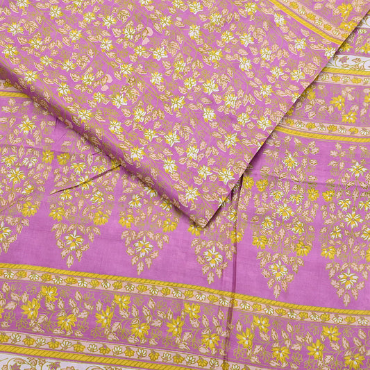 Indian Vintage Pink Pure Silk Printed Saree 6 Yards Soft Floral Fabric for Dressmaking, Quilting, Crafting, Sewing & Upcycling