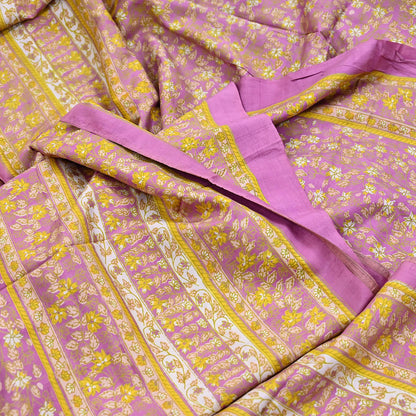 Indian Vintage Pink Pure Silk Printed Saree 6 Yards Soft Floral Fabric for Dressmaking, Quilting, Crafting, Sewing & Upcycling