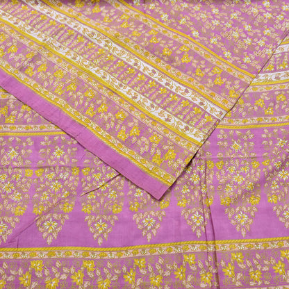 Indian Vintage Pink Pure Silk Printed Saree 6 Yards Soft Floral Fabric for Dressmaking, Quilting, Crafting, Sewing & Upcycling