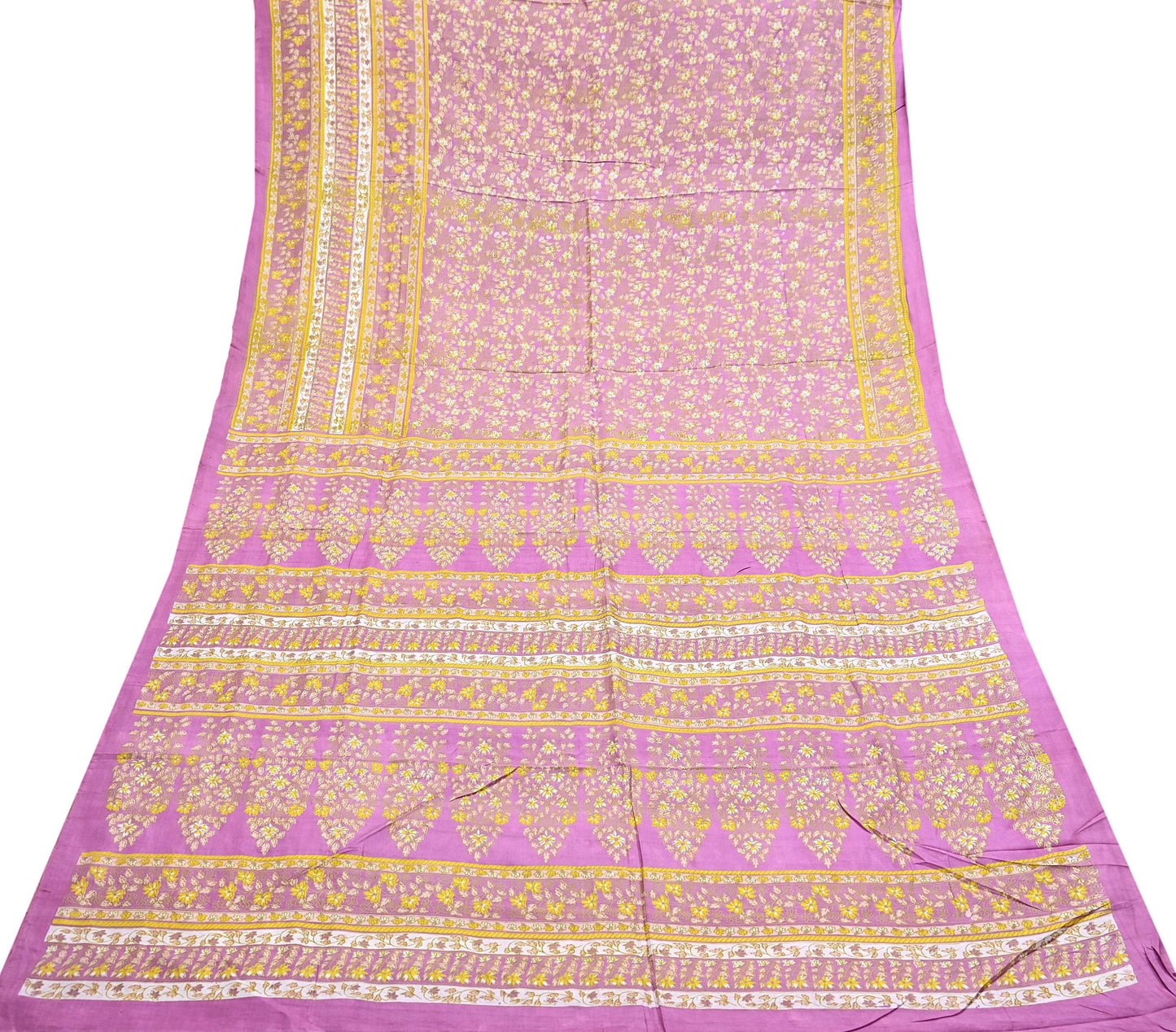 Indian Vintage Pink Pure Silk Printed Saree 6 Yards Soft Floral Fabric for Dressmaking, Quilting, Crafting, Sewing & Upcycling
