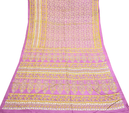Indian Vintage Pink Pure Silk Printed Saree 6 Yards Soft Floral Fabric for Dressmaking, Quilting, Crafting, Sewing & Upcycling