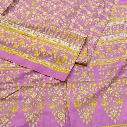 Indian Vintage Pink Pure Silk Printed Saree 6 Yards Soft Floral Fabric for Dressmaking, Quilting, Crafting, Sewing & Upcycling