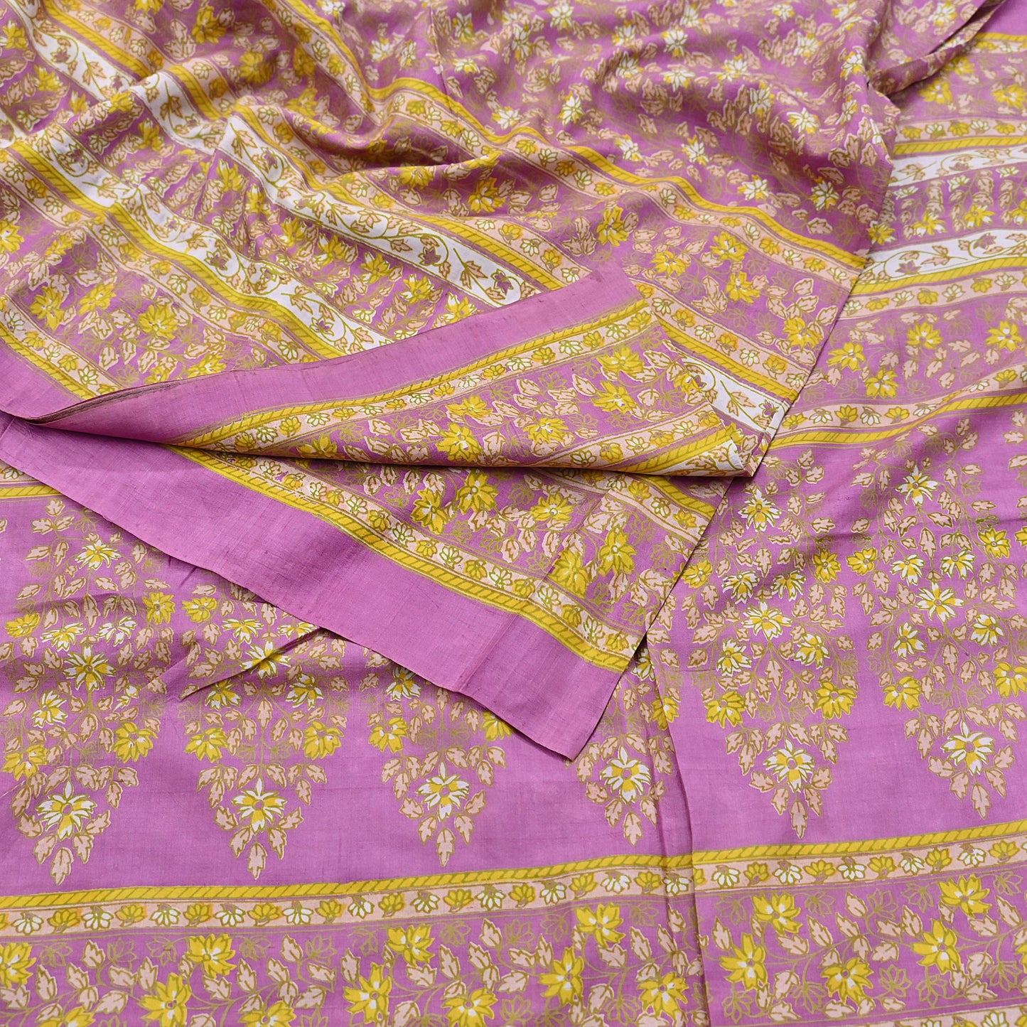 Indian Vintage Pink Pure Silk Printed Saree 6 Yards Soft Floral Fabric for Dressmaking, Quilting, Crafting, Sewing & Upcycling