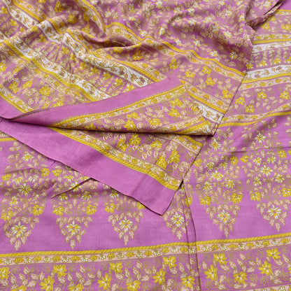 Indian Vintage Pink Pure Silk Printed Saree 6 Yards Soft Floral Fabric for Dressmaking, Quilting, Crafting, Sewing & Upcycling