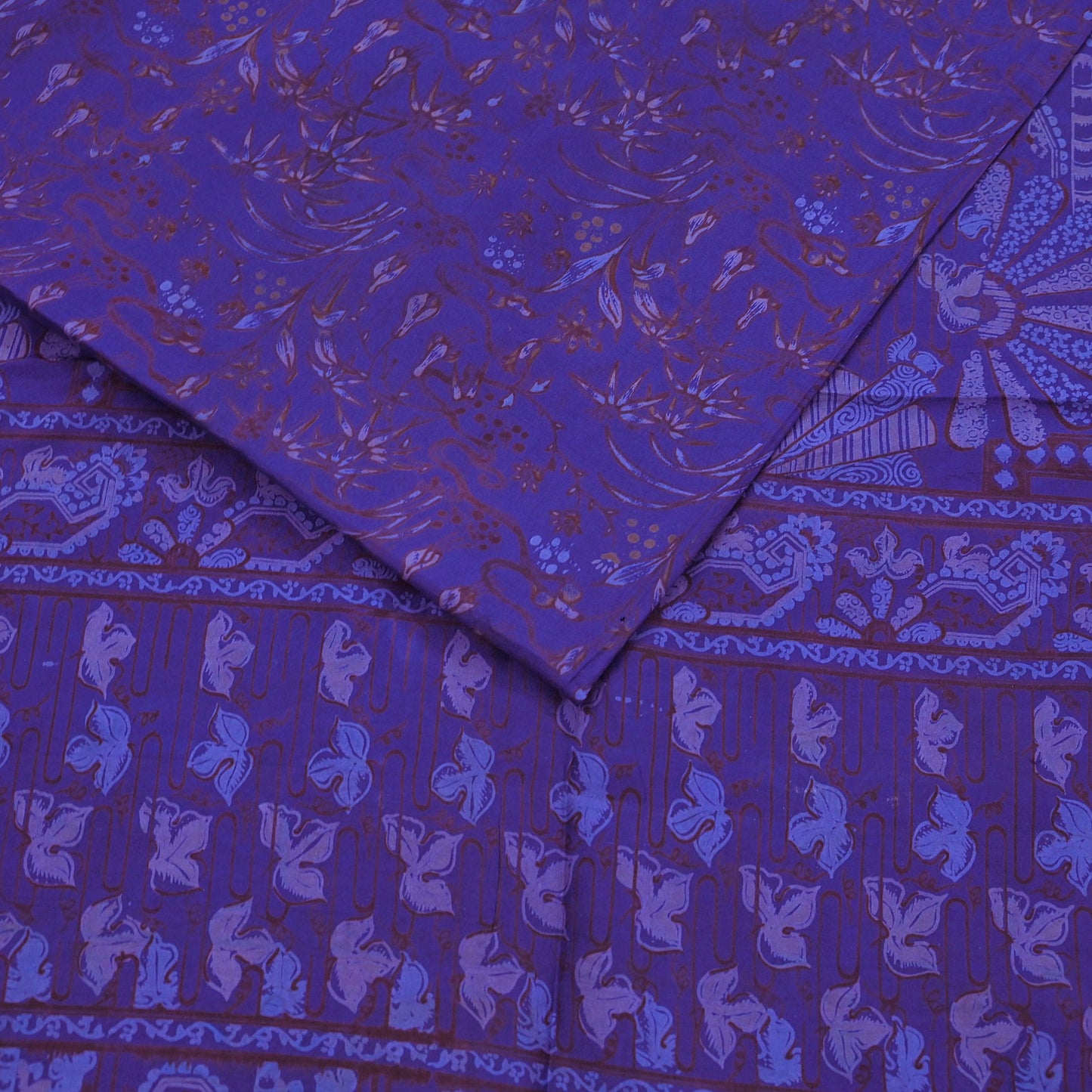 Vintage Blue Pure Silk Saree Indian Printed Silk Fabric 5 Yards Boho Craft Material for Sewing, Quilting, Dressmaking, Upcycling