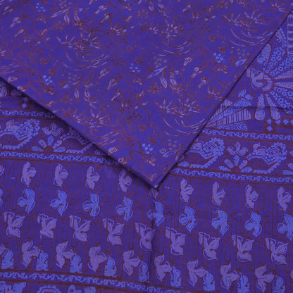 Vintage Blue Pure Silk Saree Indian Printed Silk Fabric 5 Yards Boho Craft Material for Sewing, Quilting, Dressmaking, Upcycling