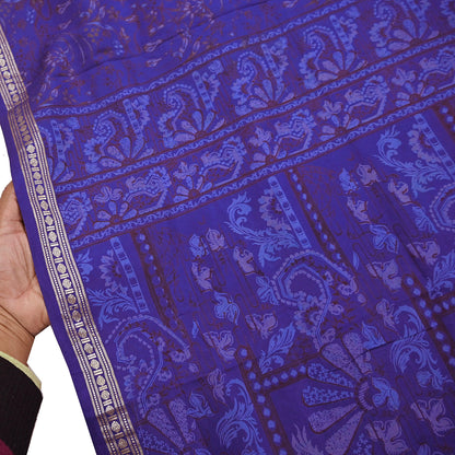 Vintage Blue Pure Silk Saree Indian Printed Silk Fabric 5 Yards Boho Craft Material for Sewing, Quilting, Dressmaking, Upcycling