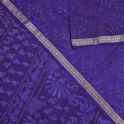 Vintage Blue Pure Silk Saree Indian Printed Silk Fabric 5 Yards Boho Craft Material for Sewing, Quilting, Dressmaking, Upcycling