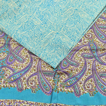 Vintage Green & Ivory Pure Silk Saree Indian Printed Silk Fabric 5 Yards Boho Craft Material for Sewing, Quilting, Dressmaking, Upcycling