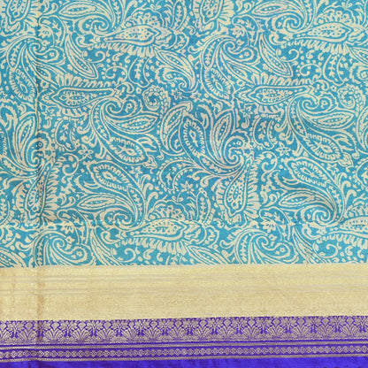 Vintage Green & Ivory Pure Silk Saree Indian Printed Silk Fabric 5 Yards Boho Craft Material for Sewing, Quilting, Dressmaking, Upcycling