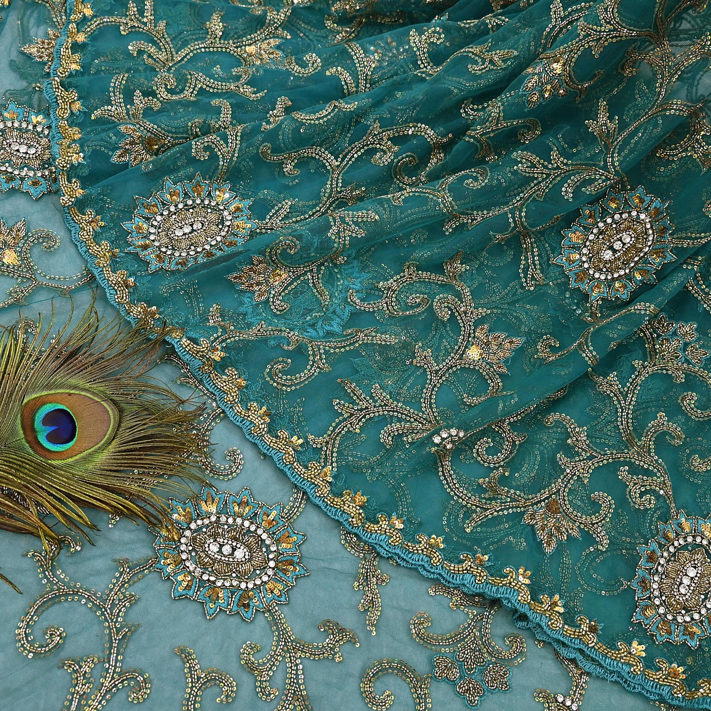 Heavy Blue Net Embroidered Saree Anamika Khanna Zardozi Dabka Zari Indian Wedding Sari Designer Mesh 6Yd Saree with Blouse Fabric