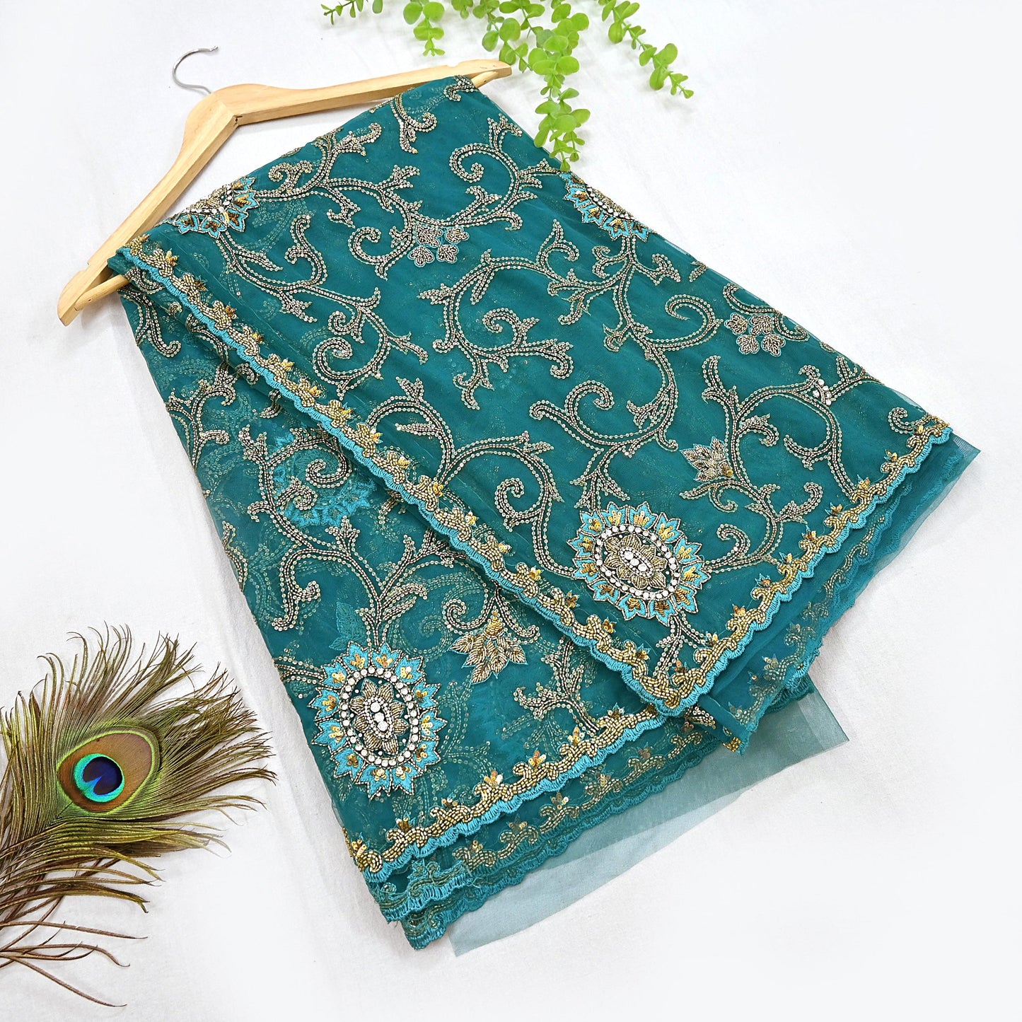 Heavy Blue Net Embroidered Saree Anamika Khanna Zardozi Dabka Zari Indian Wedding Sari Designer Mesh 6Yd Saree with Blouse Fabric