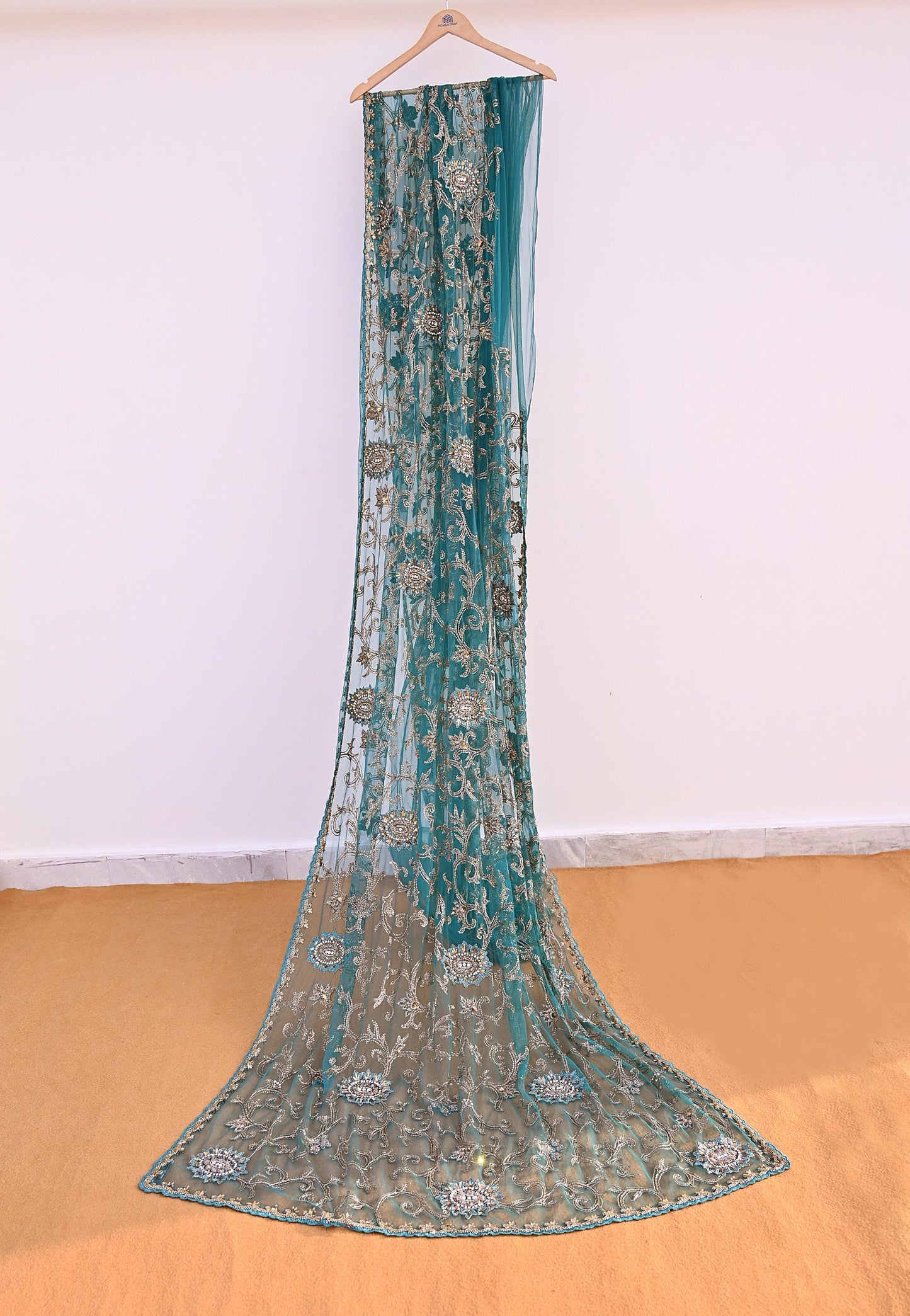 Heavy Blue Net Embroidered Saree Anamika Khanna Zardozi Dabka Zari Indian Wedding Sari Designer Mesh 6Yd Saree with Blouse Fabric