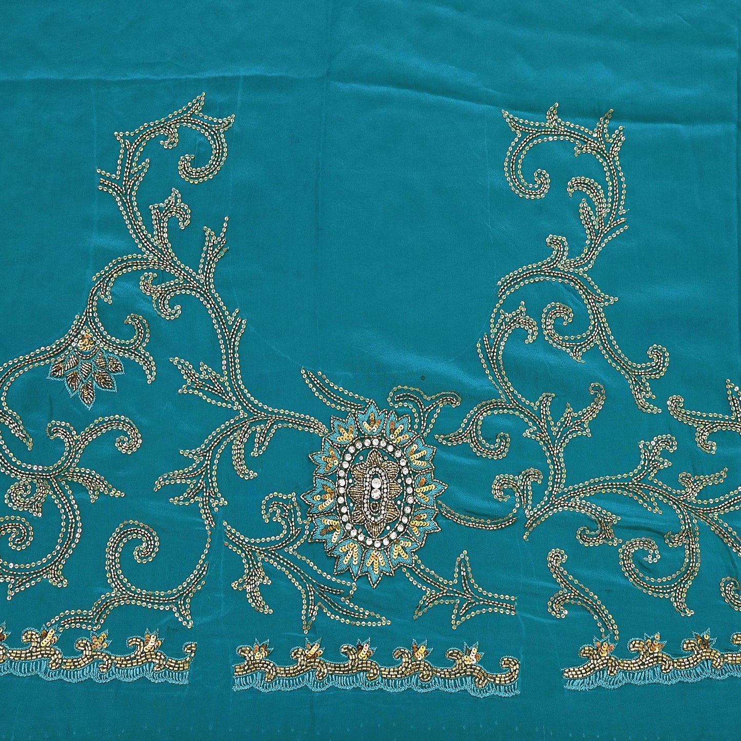 Heavy Blue Net Embroidered Saree Anamika Khanna Zardozi Dabka Zari Indian Wedding Sari Designer Mesh 6Yd Saree with Blouse Fabric