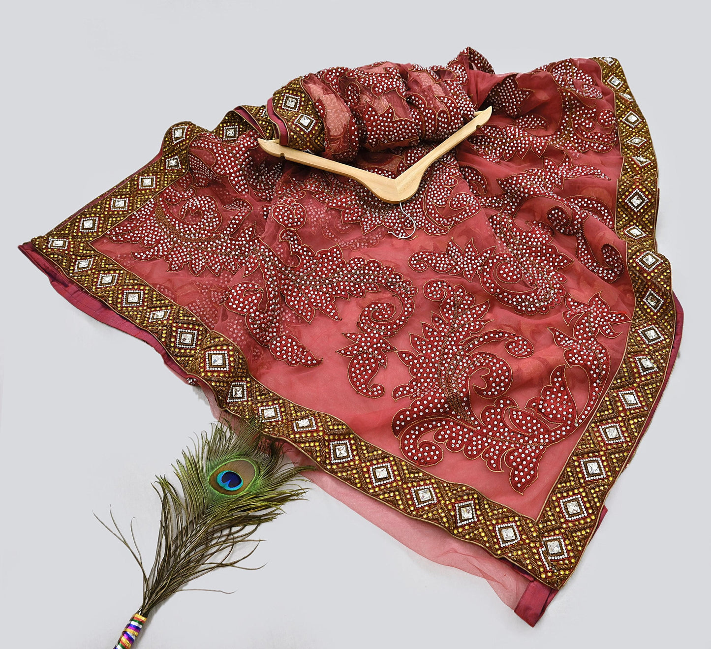 Indian New Heavy Sari Red Net/Mesh Hand Embroidered Designer Manish Malhotra Sarees 6Yd Ethnic Zardozi/Dabka Zari With Blouse Fabric