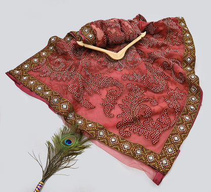 Indian New Heavy Sari Red Net/Mesh Hand Embroidered Designer Manish Malhotra Sarees 6Yd Ethnic Zardozi/Dabka Zari With Blouse Fabric