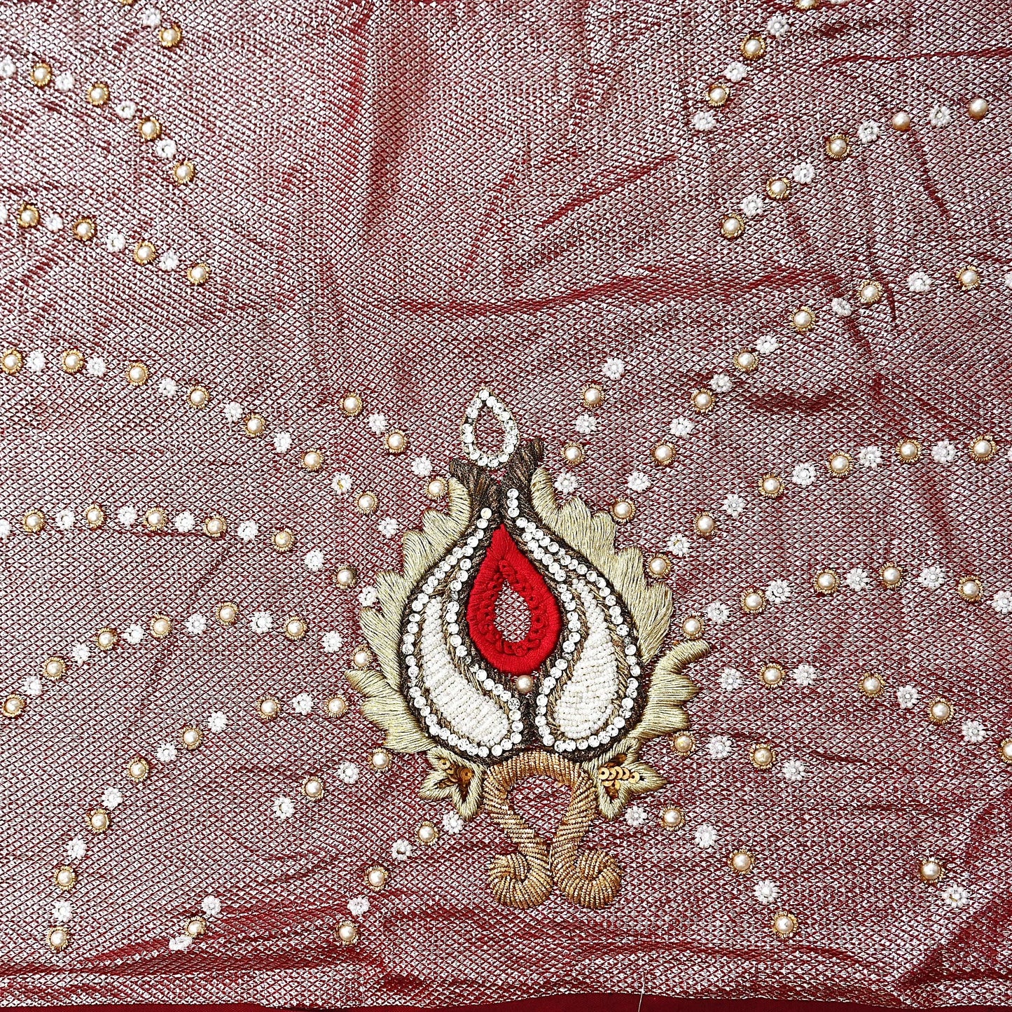 Indian New Heavy Sari Red Net/Mesh Hand Embroidered Designer Manish Malhotra Sarees 6Yd Ethnic Zardozi/Dabka Zari With Blouse Fabric