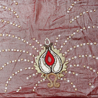 Indian New Heavy Sari Red Net/Mesh Hand Embroidered Designer Manish Malhotra Sarees 6Yd Ethnic Zardozi/Dabka Zari With Blouse Fabric