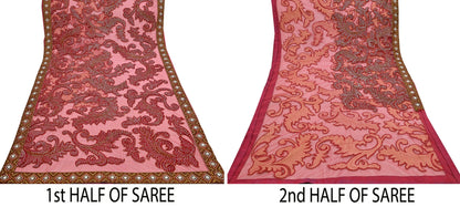 Indian New Heavy Sari Red Net/Mesh Hand Embroidered Designer Manish Malhotra Sarees 6Yd Ethnic Zardozi/Dabka Zari With Blouse Fabric