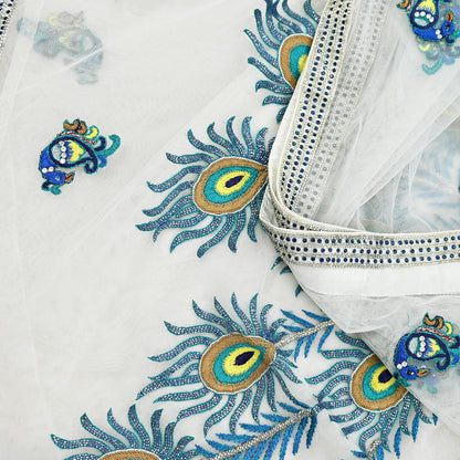 Indian Vintage Heavy Sari White Net/Mesh Embroidered Sarees Fabric 6Yd Sewing Craft Fabric Dress making Crafting Bollywood sari Blouse Pcs