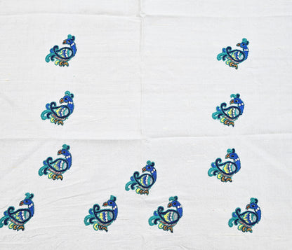 Indian Vintage Heavy Sari White Net/Mesh Embroidered Sarees Fabric 6Yd Sewing Craft Fabric Dress making Crafting Bollywood sari Blouse Pcs