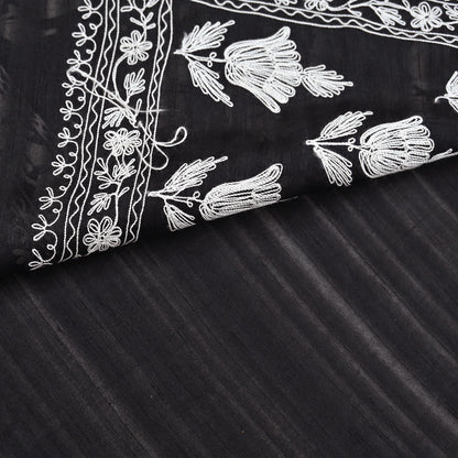 Indian Vintage Sari Black Chanderi Hand Embroidered Ari Work Sarees Fabric 6Yd Sewing Soft Dress making For Crafting Bollywood Saree