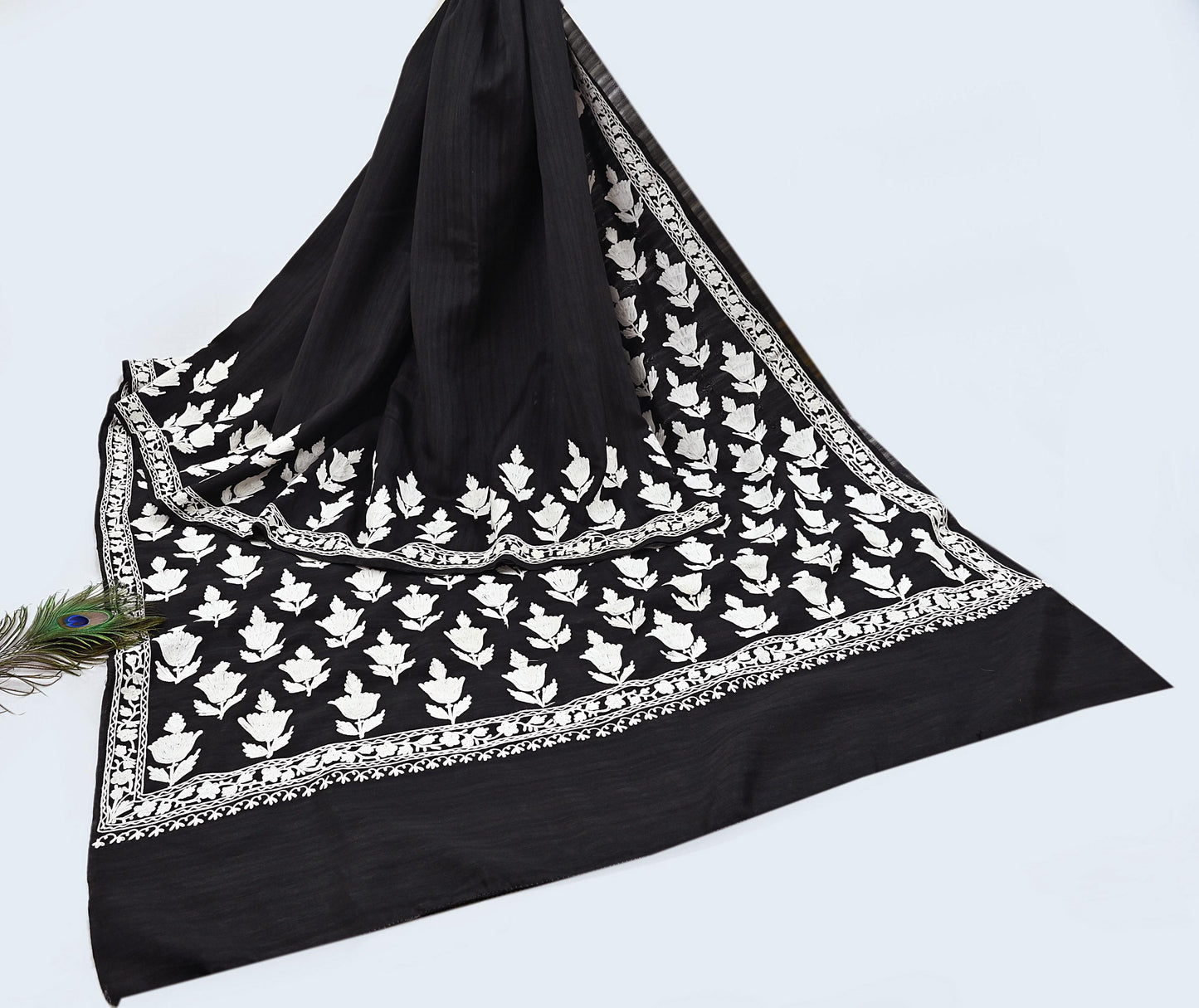 Indian Vintage Sari Black Chanderi Hand Embroidered Ari Work Sarees Fabric 6Yd Sewing Soft Dress making For Crafting Bollywood Saree