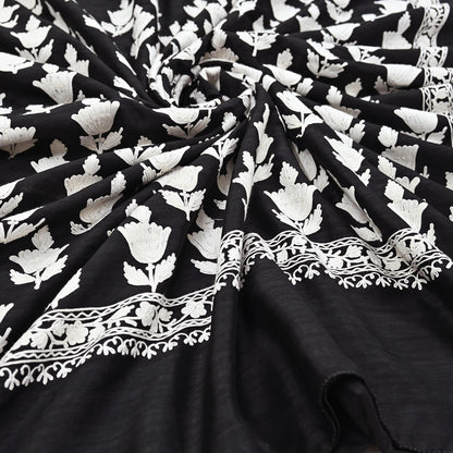 Indian Vintage Sari Black Chanderi Hand Embroidered Ari Work Sarees Fabric 6Yd Sewing Soft Dress making For Crafting Bollywood Saree