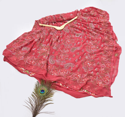 Pre-owned Hand Embordered Chikankari Mukesh Sarees 5Yd Pink Georgette Ethnic Sari Bollywood party wear sarees
