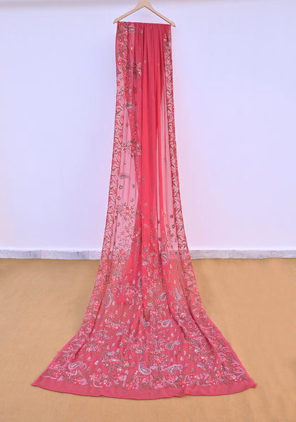Pre-owned Hand Embordered Chikankari Mukesh Sarees 5Yd Pink Georgette Ethnic Sari Bollywood party wear sarees