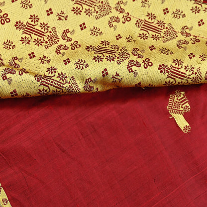 Vintage Red Pure Silk Saree Handwoven Asam Sari with Floral Design Antique Indian Wedding Saree 5yd Fabric