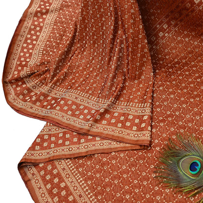 Vintage Rusty Orange Banarasi Silk Saree Pure Satin Silk Handwoven Tanchoi Fabric with Floral Weave 5 Yard Dressmaking Craft Material