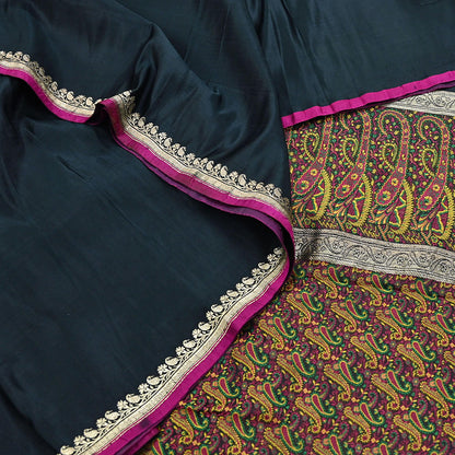 Indian Vintage Sari Black Heavy Wedding Pure Satin Silk Woven Banarasi Tanchoi Saree 5Yd Ethnic Craft Fabric Upcycle Bridal Heavy Sarees