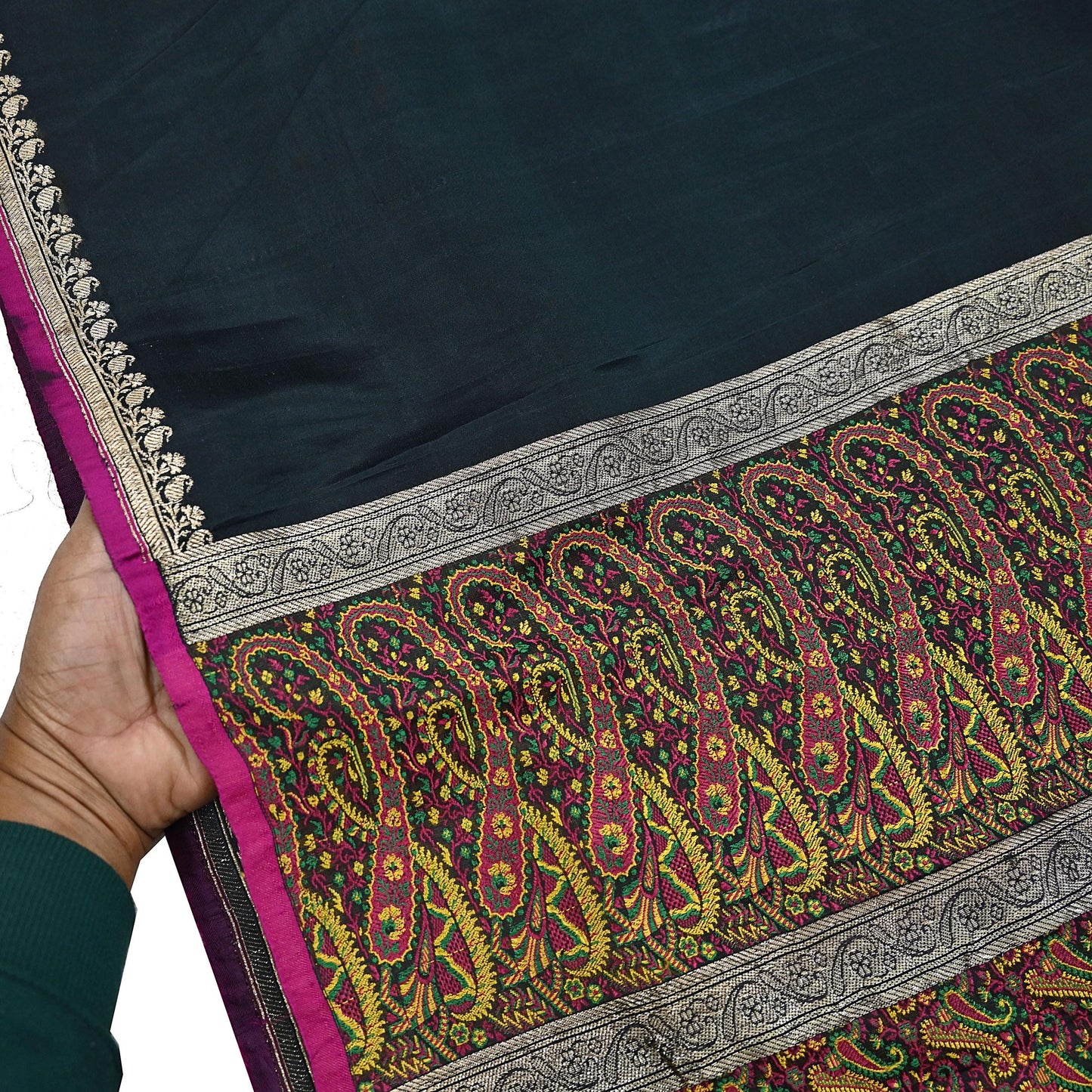 Indian Vintage Sari Black Heavy Wedding Pure Satin Silk Woven Banarasi Tanchoi Saree 5Yd Ethnic Craft Fabric Upcycle Bridal Heavy Sarees