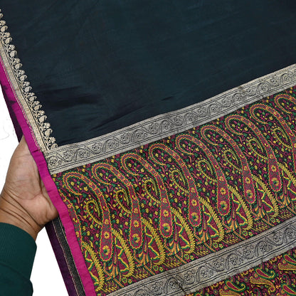 Indian Vintage Sari Black Heavy Wedding Pure Satin Silk Woven Banarasi Tanchoi Saree 5Yd Ethnic Craft Fabric Upcycle Bridal Heavy Sarees