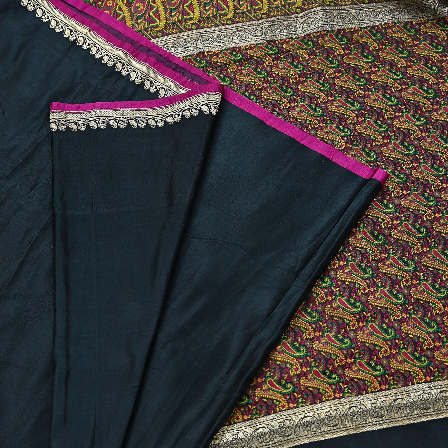 Indian Vintage Sari Black Heavy Wedding Pure Satin Silk Woven Banarasi Tanchoi Saree 5Yd Ethnic Craft Fabric Upcycle Bridal Heavy Sarees