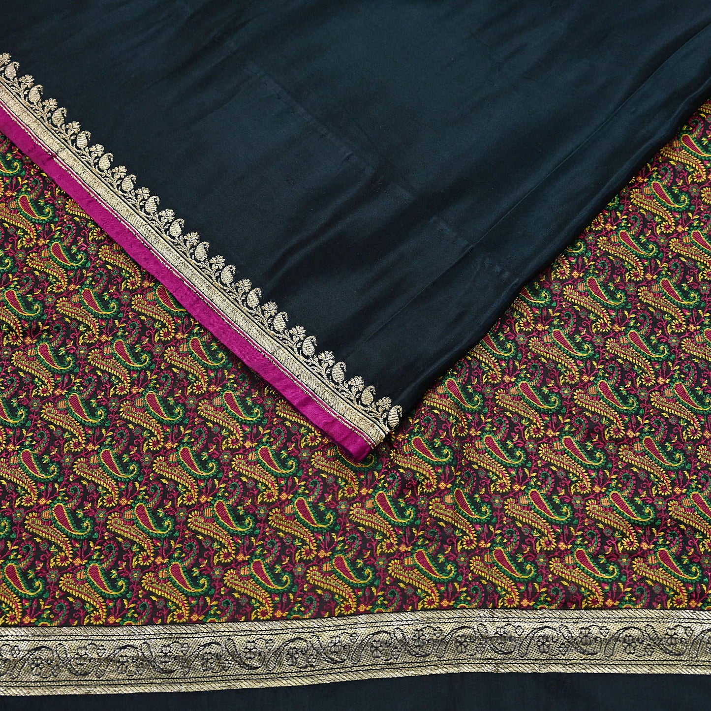 Indian Vintage Sari Black Heavy Wedding Pure Satin Silk Woven Banarasi Tanchoi Saree 5Yd Ethnic Craft Fabric Upcycle Bridal Heavy Sarees