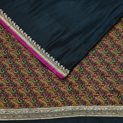 Indian Vintage Sari Black Heavy Wedding Pure Satin Silk Woven Banarasi Tanchoi Saree 5Yd Ethnic Craft Fabric Upcycle Bridal Heavy Sarees