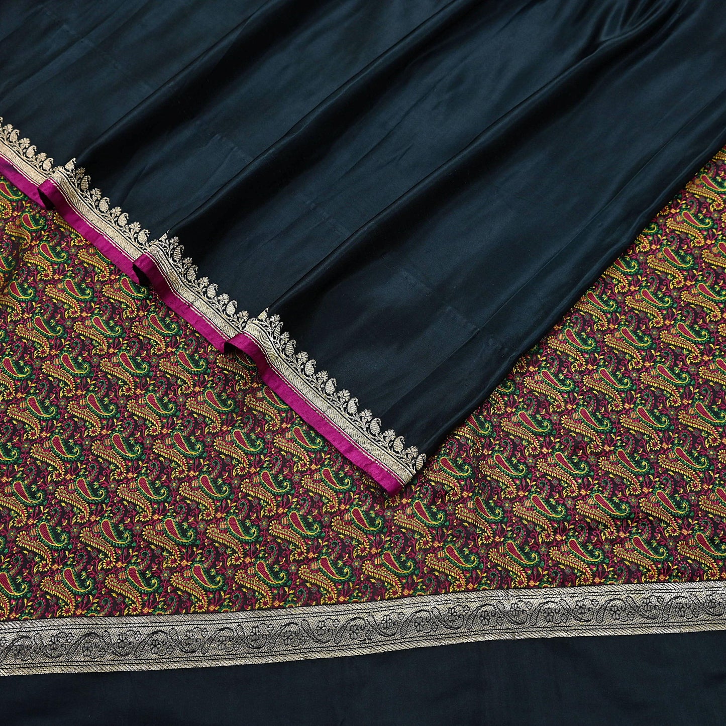 Indian Vintage Sari Black Heavy Wedding Pure Satin Silk Woven Banarasi Tanchoi Saree 5Yd Ethnic Craft Fabric Upcycle Bridal Heavy Sarees