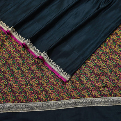 Indian Vintage Sari Black Heavy Wedding Pure Satin Silk Woven Banarasi Tanchoi Saree 5Yd Ethnic Craft Fabric Upcycle Bridal Heavy Sarees