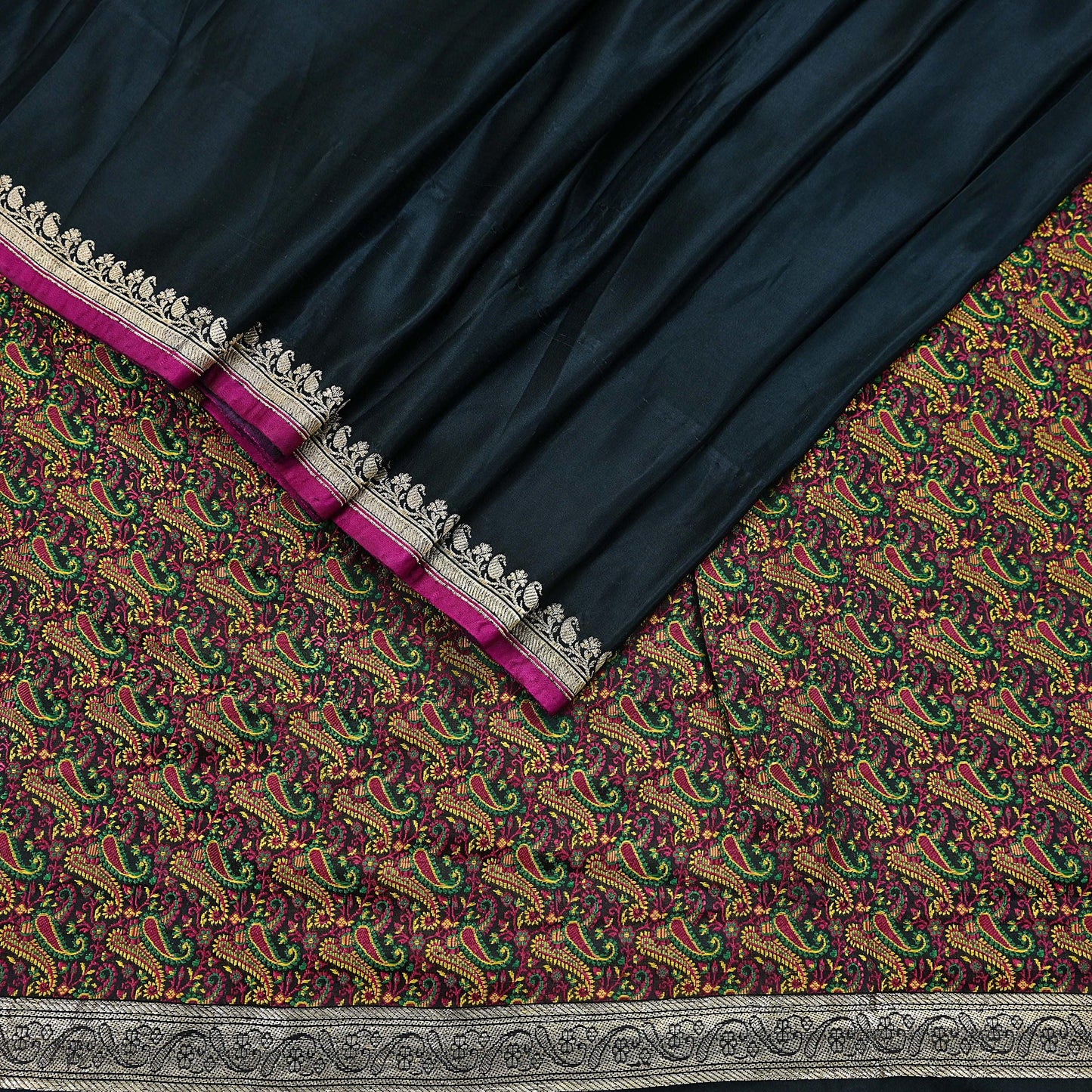 Indian Vintage Sari Black Heavy Wedding Pure Satin Silk Woven Banarasi Tanchoi Saree 5Yd Ethnic Craft Fabric Upcycle Bridal Heavy Sarees