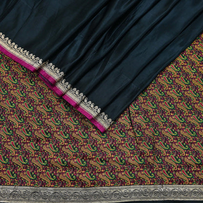 Indian Vintage Sari Black Heavy Wedding Pure Satin Silk Woven Banarasi Tanchoi Saree 5Yd Ethnic Craft Fabric Upcycle Bridal Heavy Sarees